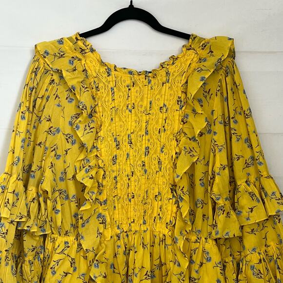 Happy X Nature By Kate Hudson Dress Size Large Ditsy Mini Floral Ruffle Yellow - Picture 5 of 16